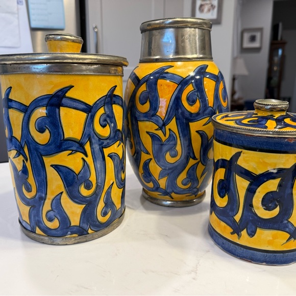 Handcrafted Ceramic Jar with Blue and Yellow Design - Picture 3 of 5